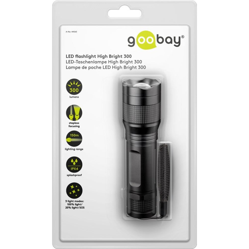 Goobay ITC-LED-WL300 LED Flashlight 5W 300 lm – Cree XPG2, 150 m Range & IPX4