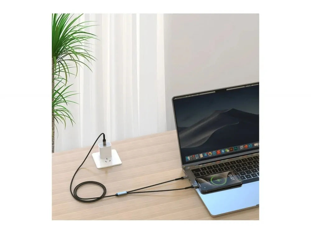 Swissten 2-in-1 USB-C Cable 1.2m – Dual USB-C, 100W Total, Black – view 2