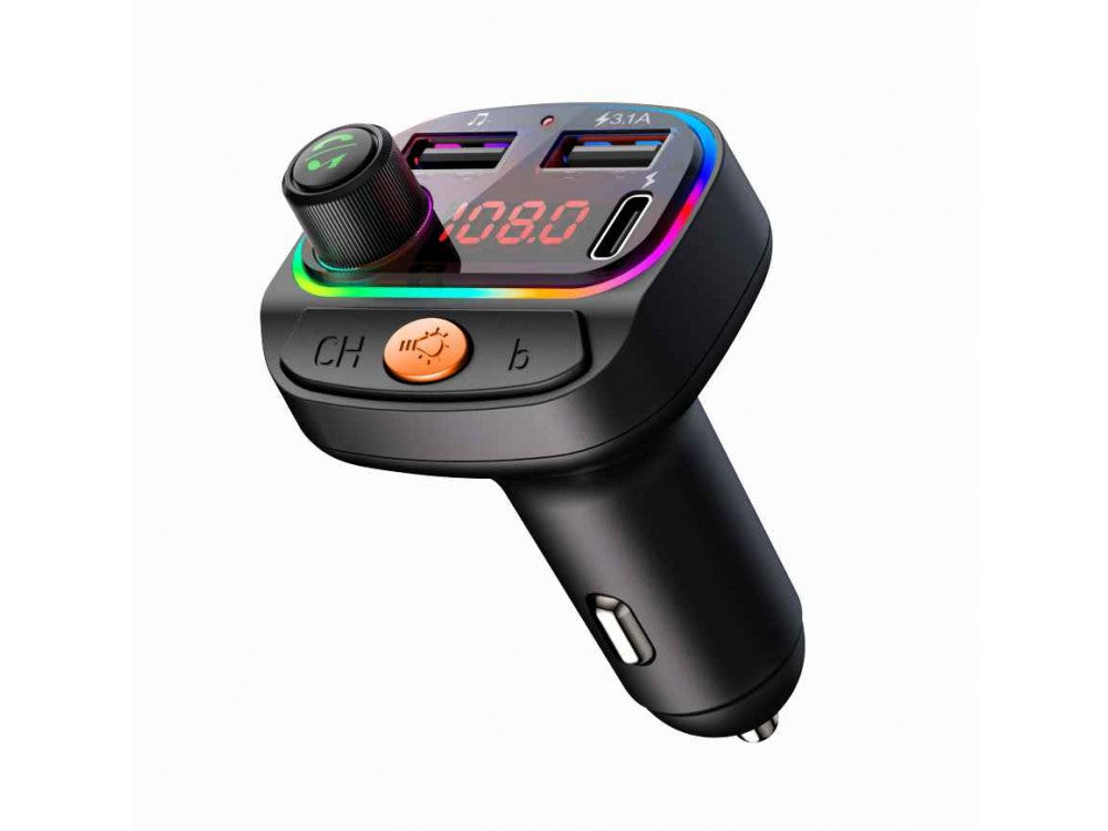 Swissten Bluetooth 5.3 FM Transmitter & 15W Car Charger – LED Display, RGB Lighting, 2× USB – view 2