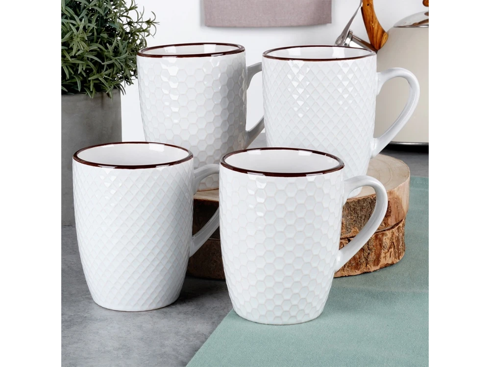 Vilde Premium Ceramic Mugs White – Set of 4, 400ml, Embossed Design, Gift Box – view 2