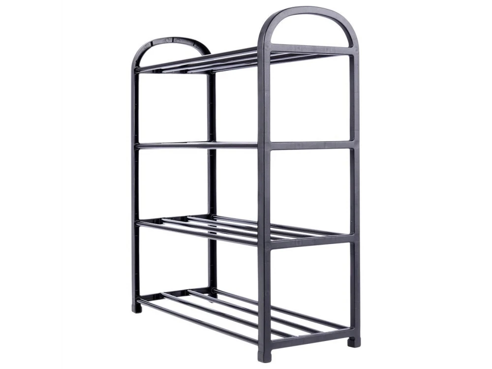 Vilde Metal Shoe Rack 4-Tier 57×18×49cm – 8-12 Pairs, Powder-Coated, Black – view 2
