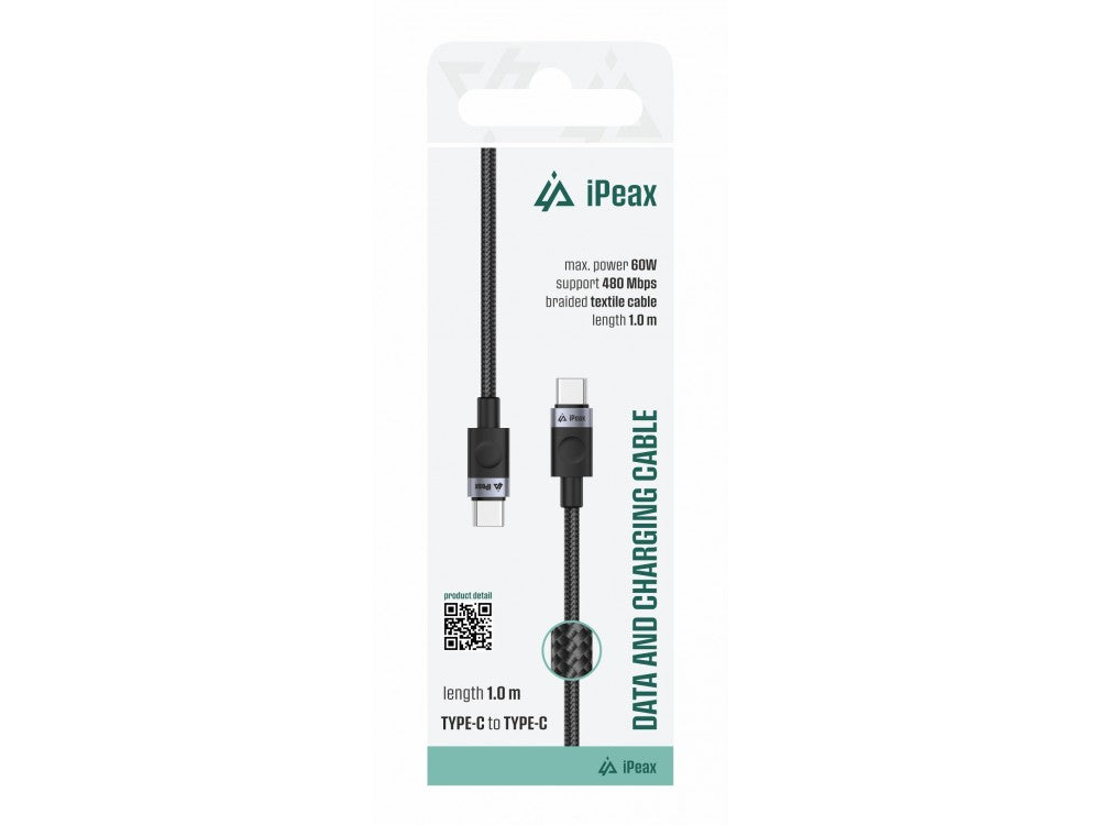 iPEAX Durable Textile USB-C to USB-C Cable 1m – Nylon Braided, Black – view 2