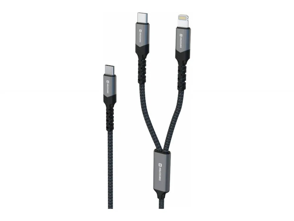 Swissten 2-in-1 USB-C to USB-C + Lightning Cable 1.5m 100W Total – Black – view 2