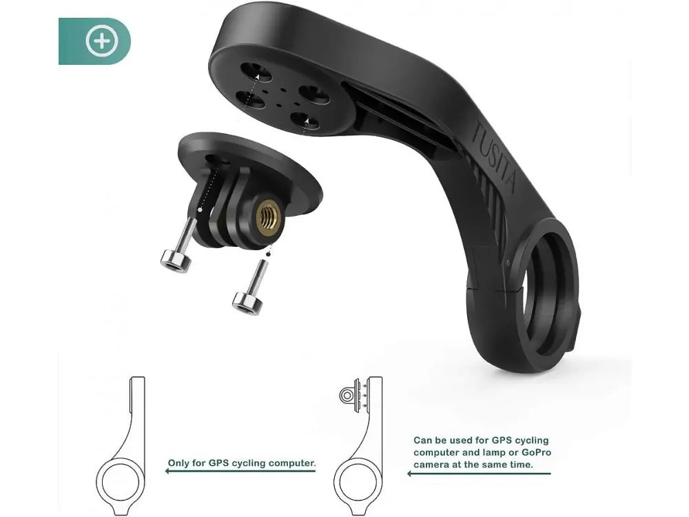 TUSITA Bicycle GPS Mount 25.4/31.8mm – Garmin Edge, XOSS G/G+, iGPSPORT + Light Mount, Black – view 2