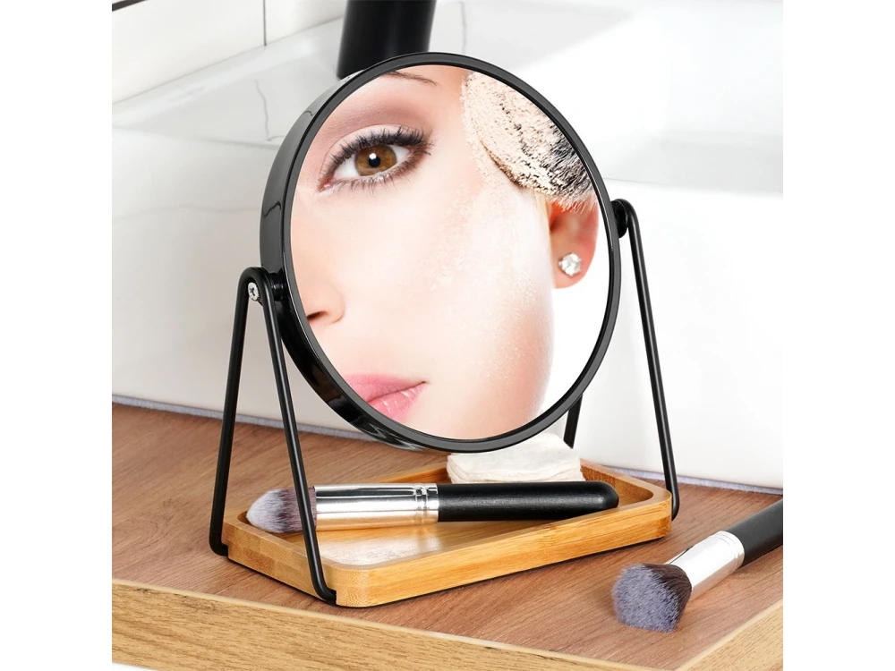 Vilde Double-Sided Makeup Mirror 15 cm – Normal & Magnifying, Bamboo Base, 360° Rotation – view 2