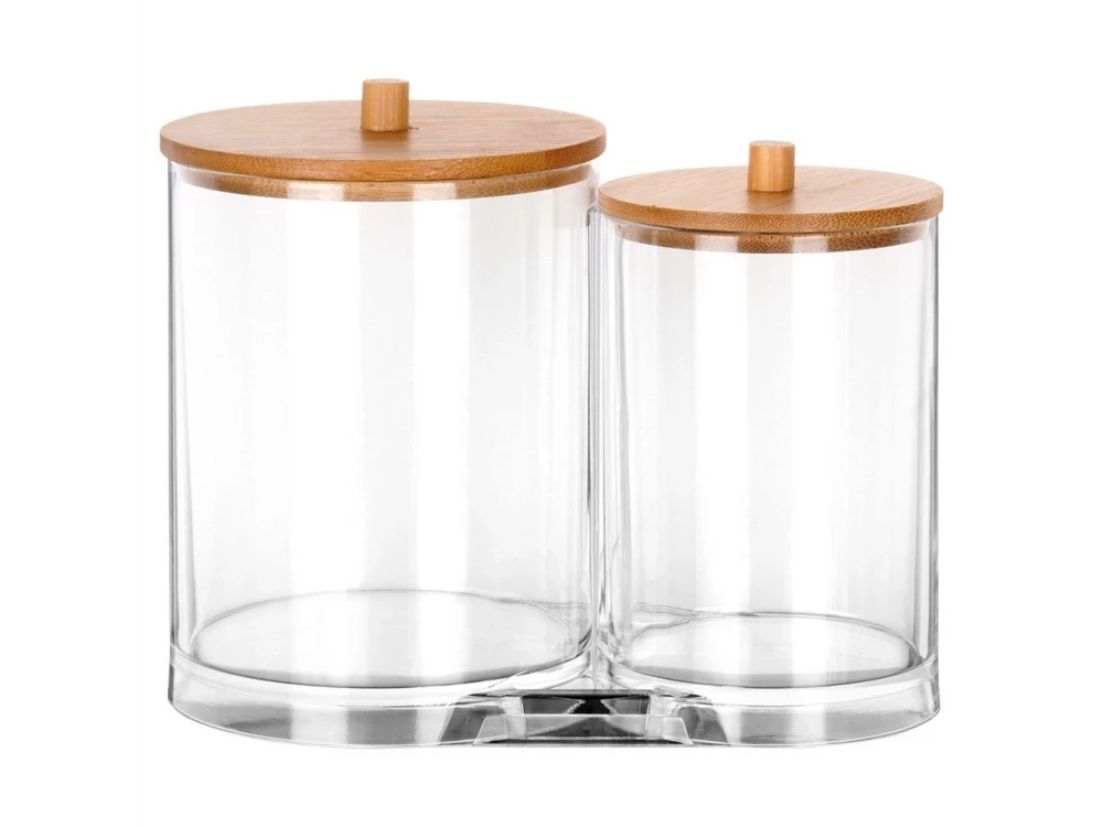 Vilde Double Cotton Swab & Pad Container with Bamboo Lids – 15×9×12.5 cm Acrylic Set – view 2