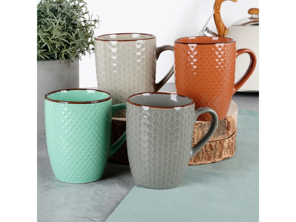 Vilde Premium Ceramic Mugs – Set of 4, 400ml, Embossed Design, Gift Box – view 2