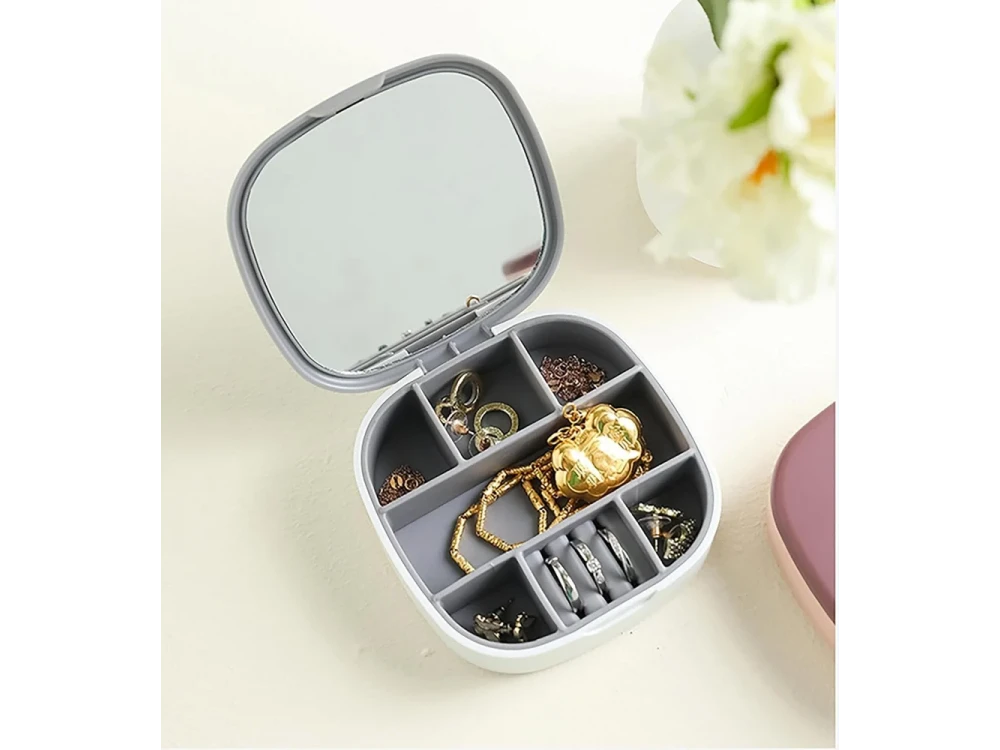 AJ Portable Jewellery Box with Mirror 10x10x3cm – White – view 2