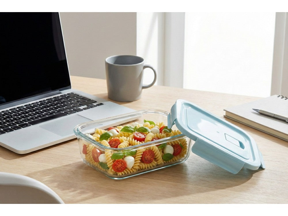 AJ Glass Food Container 680ml 17x12.5x5.5cm – Airtight, Light Blue Lid – view 2