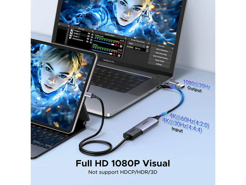 Ugreen HDMI Video Capture Card 4K Input / 1080p Recording USB-A & USB-C – Streaming & Recording – view 2