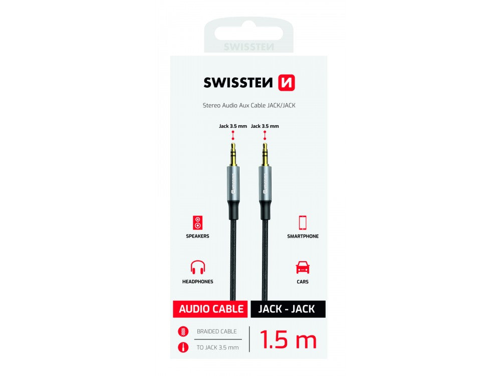 Swissten AUX 3.5mm Audio Cable 1.5m – Gold Plated, Nylon Braided, Black – view 2