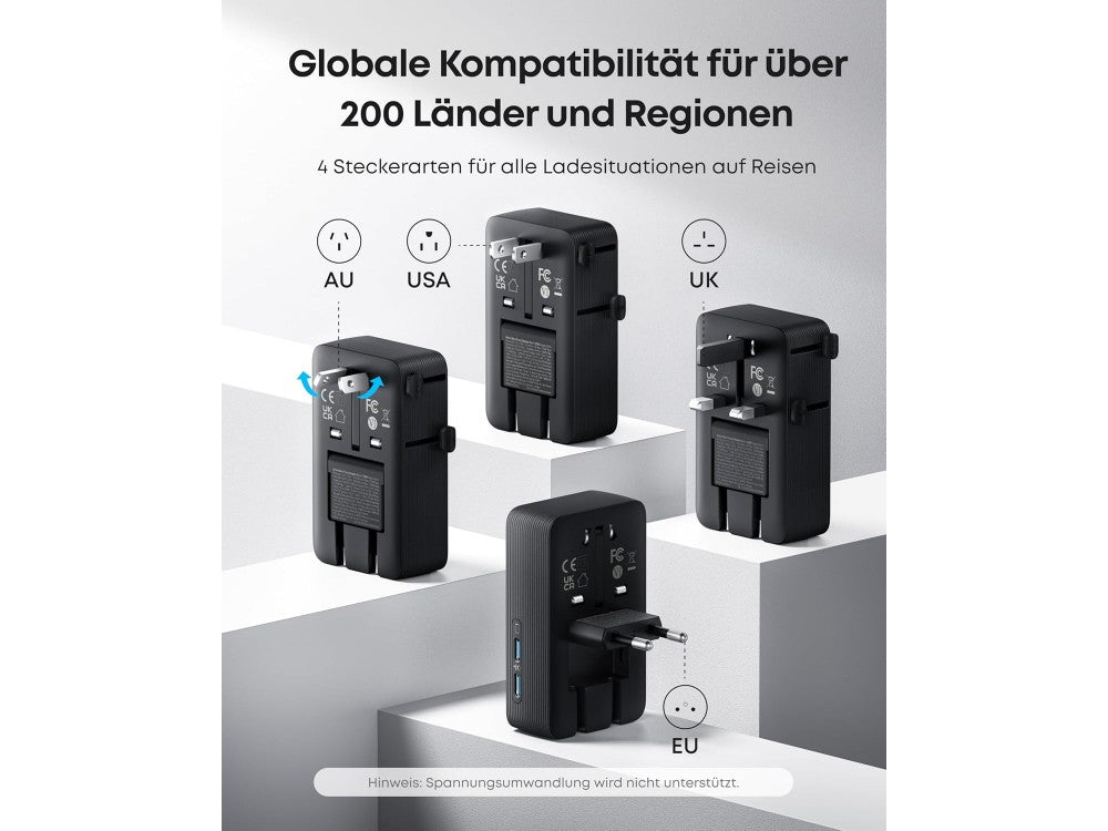 Anker Nano Travel Adapter 5-in-1 20W with USB-C PD & 2× USB-A, Black – view 2