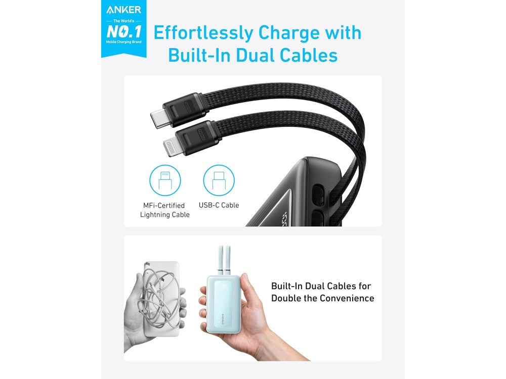 Anker Zolo Power Bank 10000mAh 30W – USB-A, USB-C, Built-in USB-C & Lightning Cables, Black – view 2