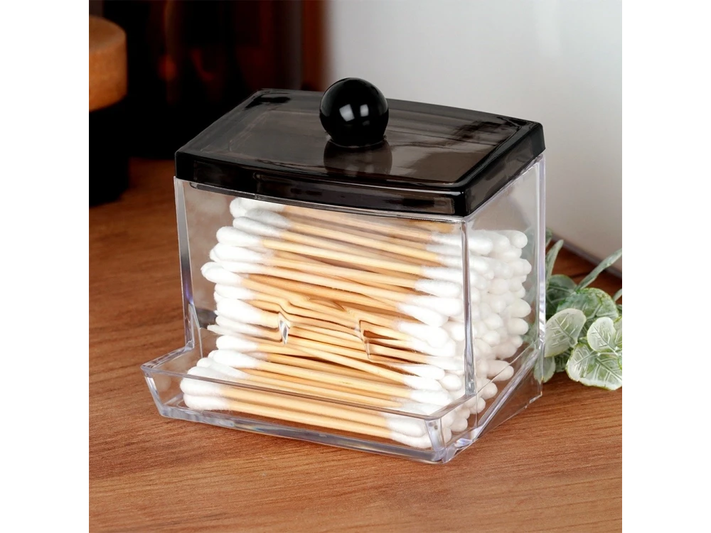 Vilde Cotton Swab Dispenser with Black Lid – Compact 9×7×9.5 cm Acrylic Holder – view 2