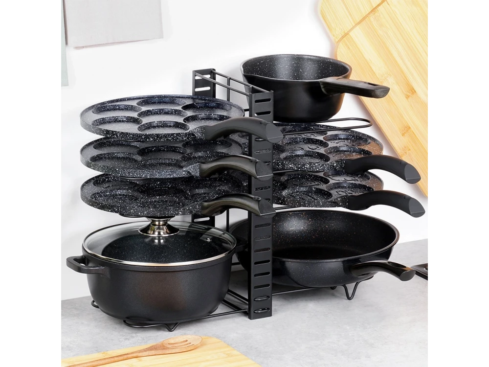Vilde Metal 2-in-1 Pot, Pan & Lid Organizer 47×21×38 cm – Kitchen Cabinet Rack, Black – view 2
