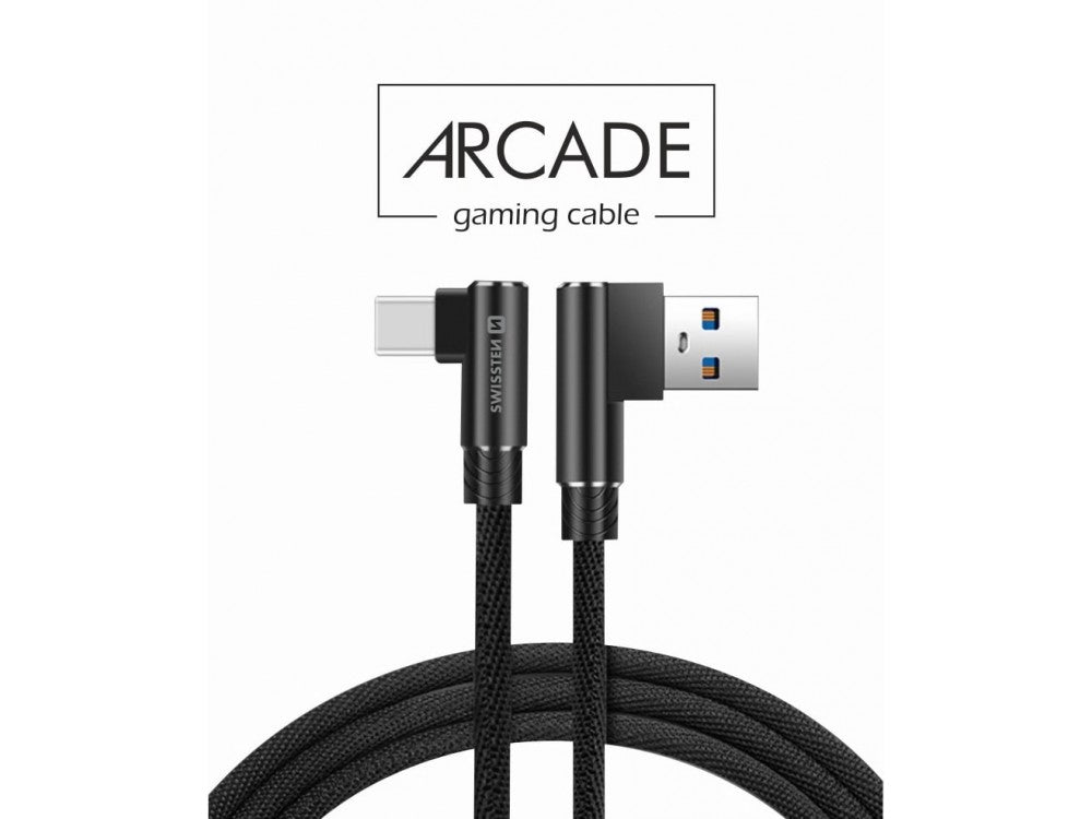 Swissten Arcade 90° USB-C Cable 1.2m – Nylon Braided, Fast Charge, Black – view 2