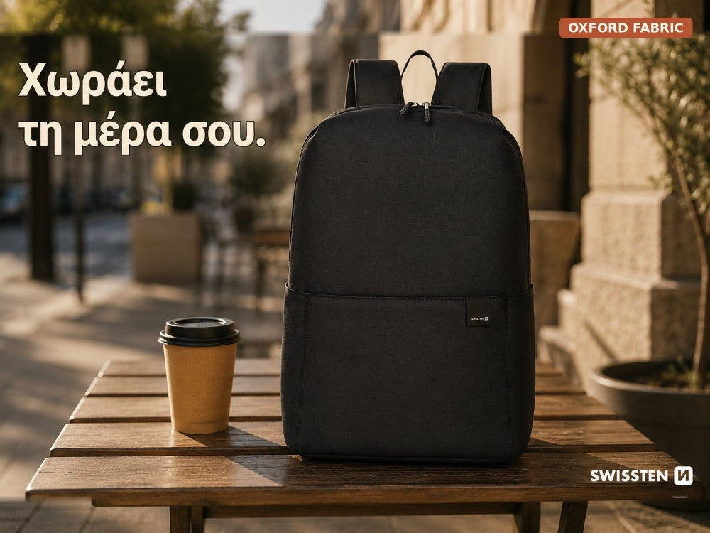 Swissten Basic Backpack – Lightweight Daily Backpack, 80% Oxford + 20% Cotton, Black – view 2