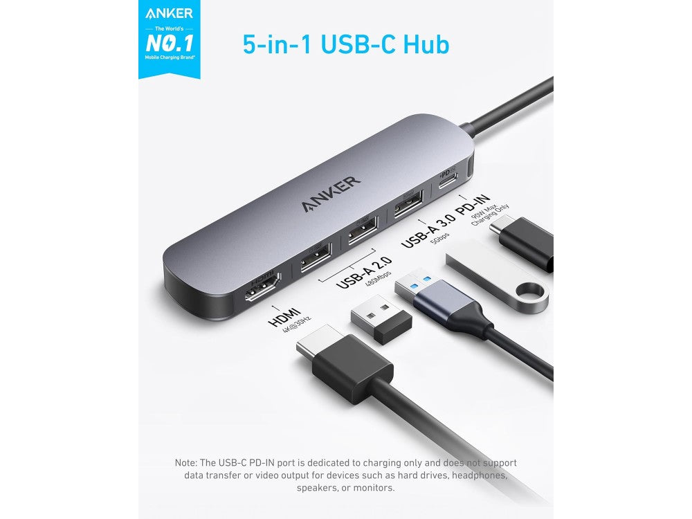 Anker 5-in-1 USB-C Hub – HDMI 4K, USB-A 3.0, 2× USB-A 2.0, 90W PD Pass-Through – view 2