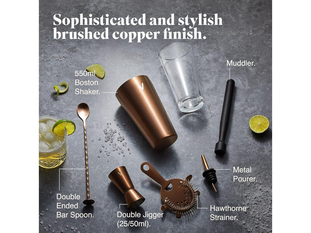 VonShef Copper Cocktail Set 6-Piece Stainless Steel with 550ml Shaker – Warm Copper – view 2