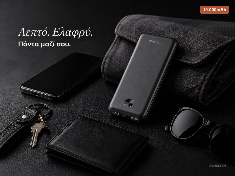 Swissten WORX Pro 10000mAh USB-C Power Bank – Slim 1.6cm, 2 USB-A Ports, Black – view 2