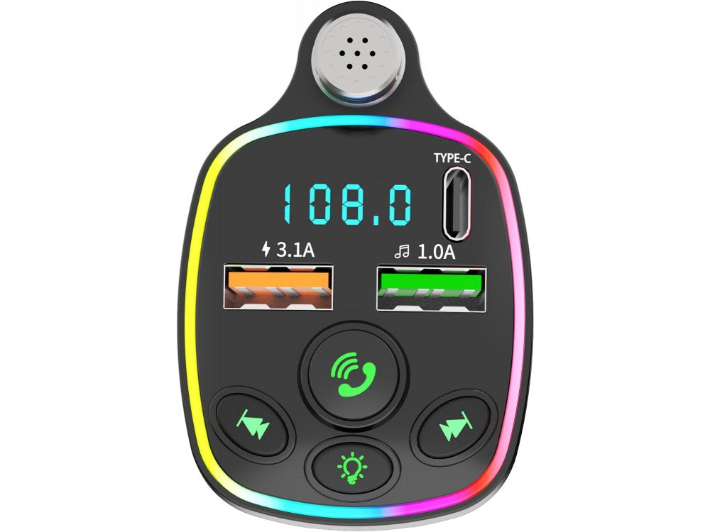 AJ FM Transmitter Bluetooth Handsfree Car Charger PD 20W – LED Display, RGB, 2 USB – view 2