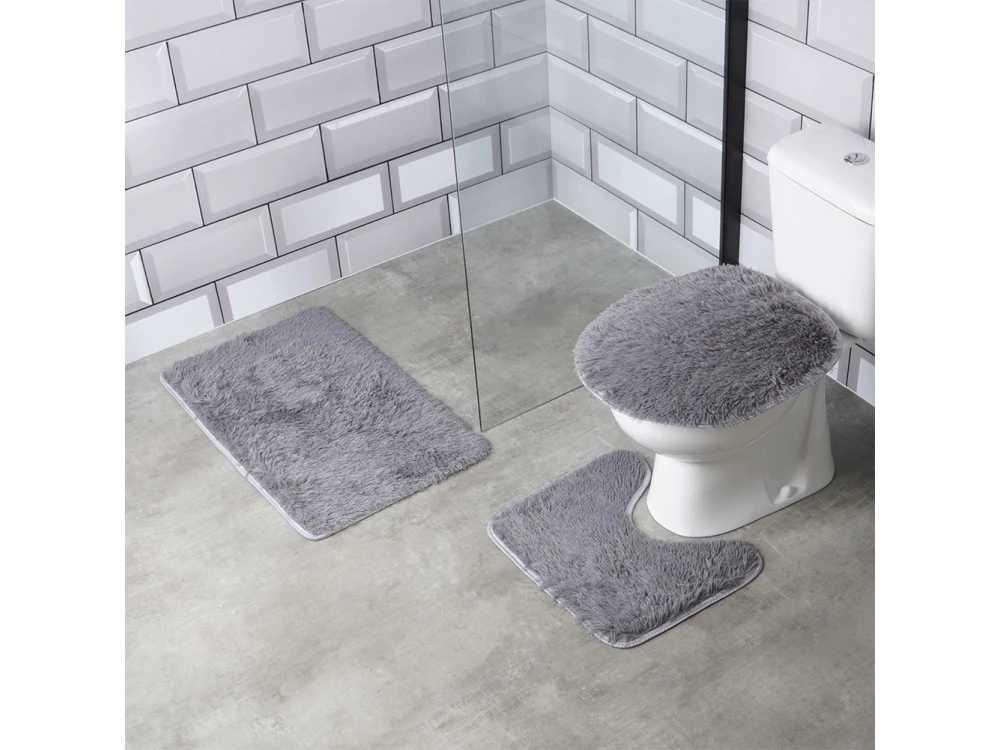 Vilde Non-Slip Bath & Toilet Mat Set of 3 – Grey – view 2