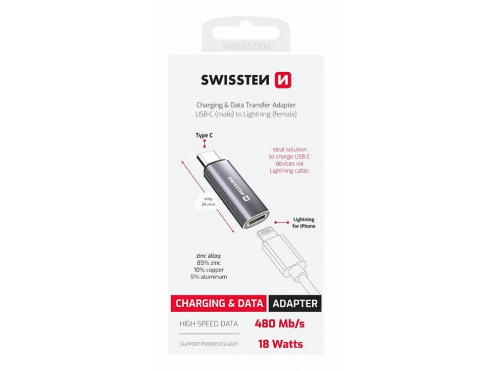 Swissten USB-C Male to Lightning Female Charging Adapter 30W – Space Grey – view 2