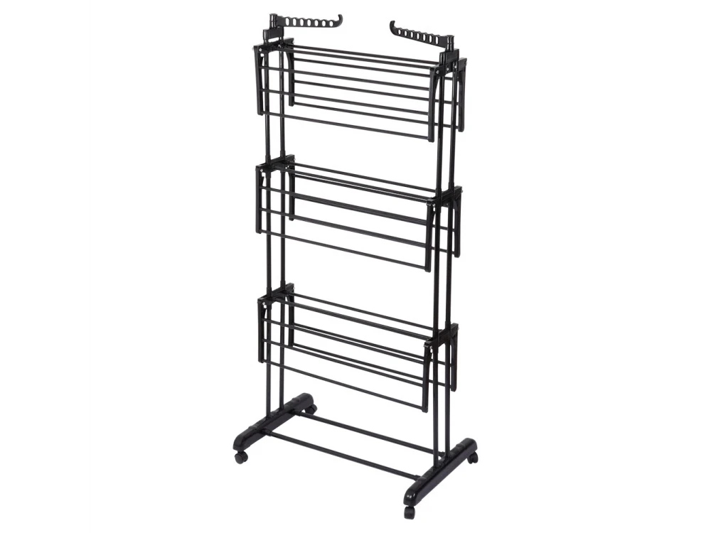 Vilde Vertical Drying Rack 3-Tier 78×64×170cm with Wheels & Hangers, Black – view 2
