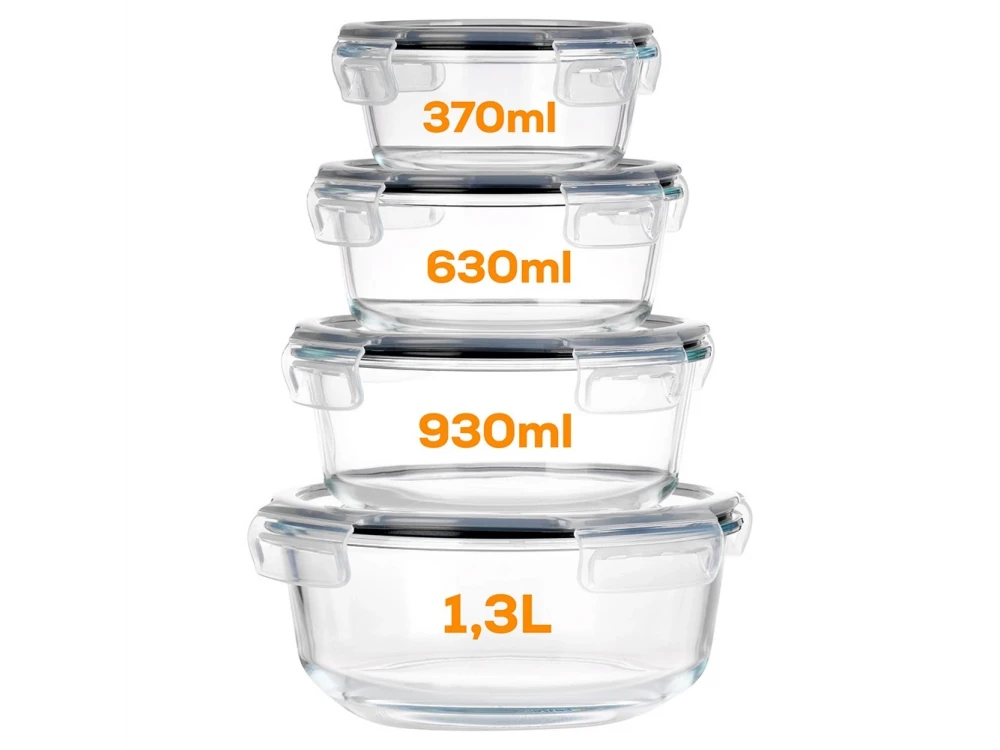 Vilde Premium Glass Food Containers Set of 4 – Borosilicate, Airtight, 370ml–1300ml, Clear – view 2