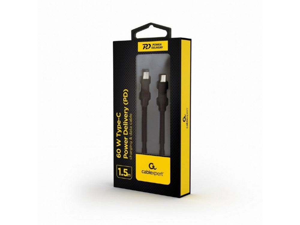 Cablexpert USB-C to USB-C Cable 1.5m 60W – Aluminum Connectors, PD3.0/QC4.0/FCP, Black – view 2