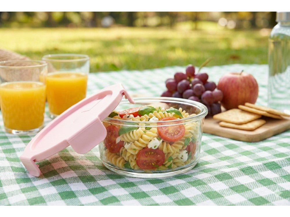AJ Glass Food Container Round 420ml – Airtight, Pink Lid – view 2
