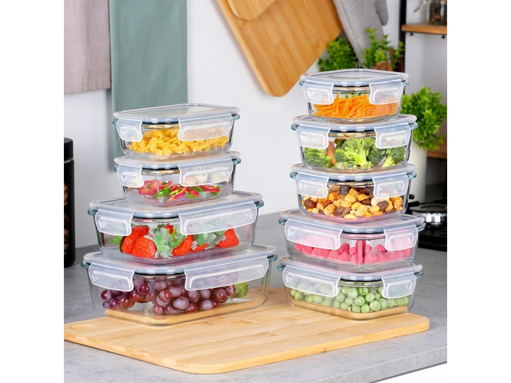 Vilde Premium 9-Piece Glass Food Container Set – 310ml to 1520ml, Airtight, Heat-Resistant – view 2