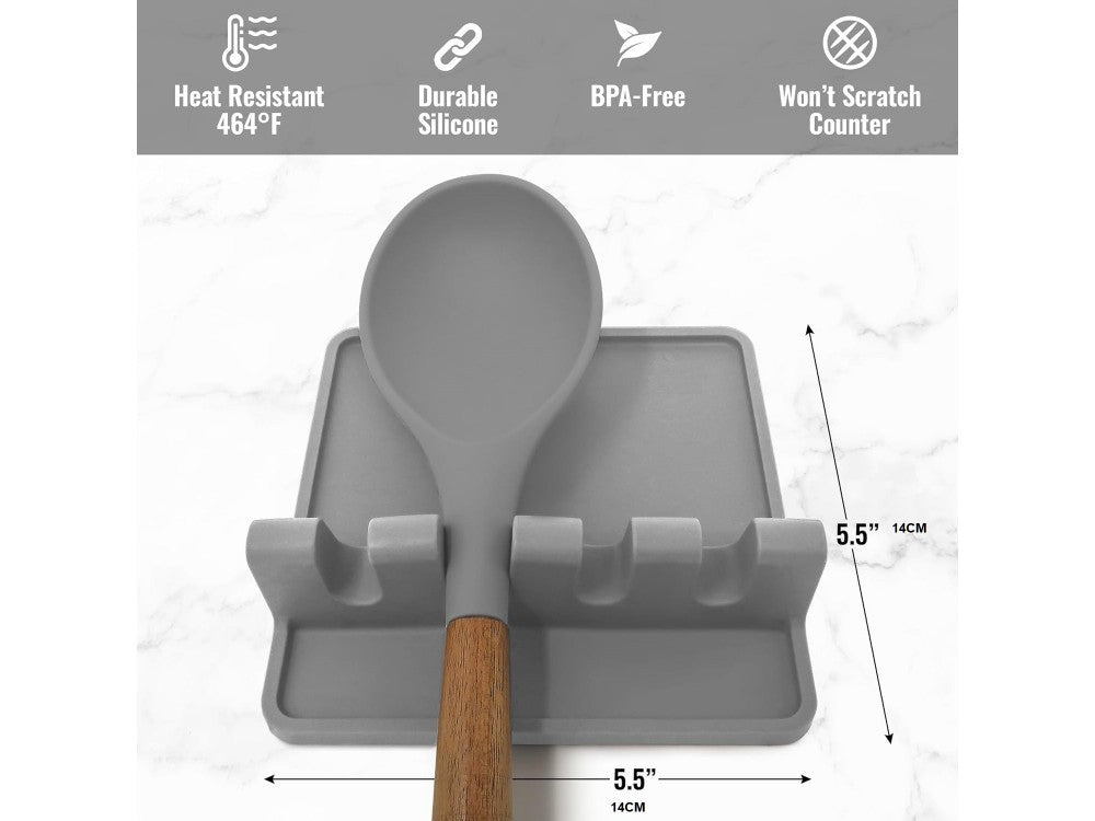 AJ Silicone Spoon Rest with Drip Pad – Multi-Slot, Set of 2, Grey – view 2