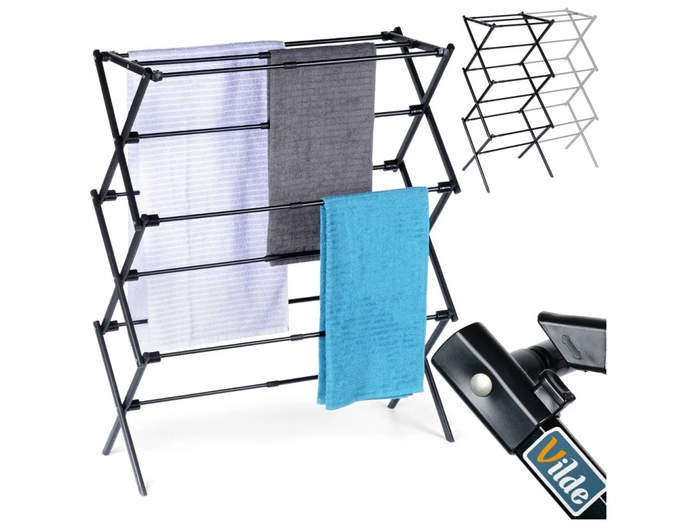 Vilde Vertical Folding Floor Drying Rack 3-Tier 47-78×94cm – Metal, Black – view 2