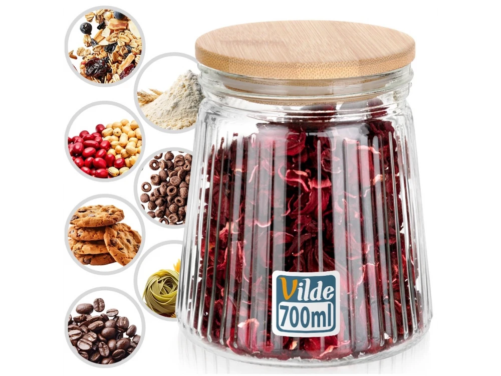 Vilde Premium 700ml Borosilicate Glass Food Storage Jar – Bamboo Lid, Airtight Silicone Seal – view 2