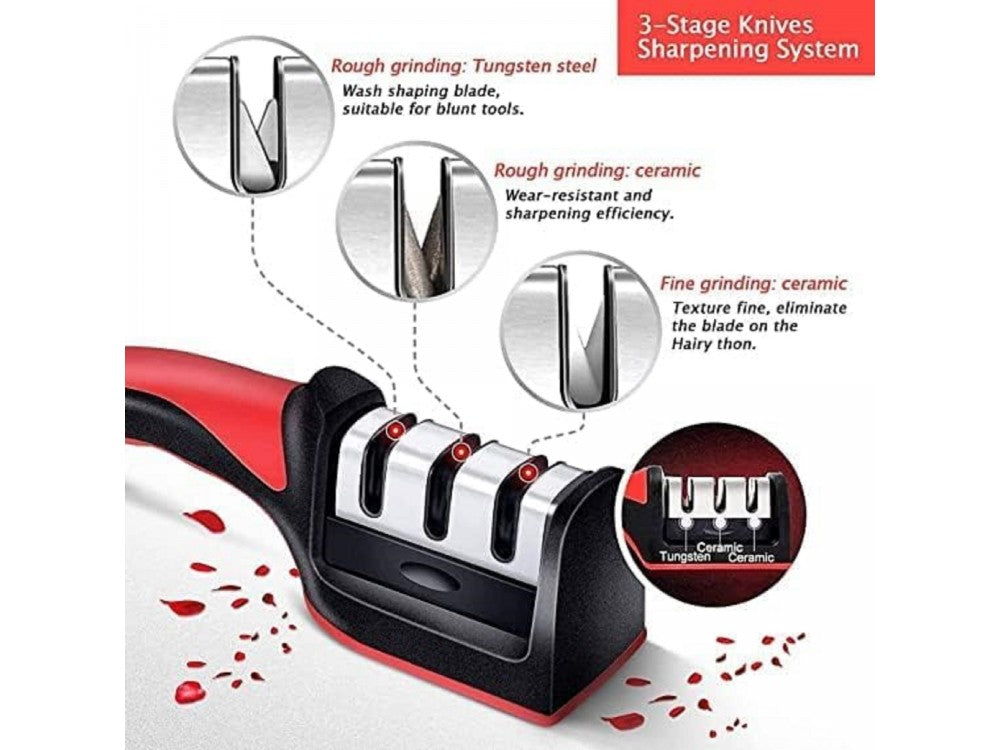 AJ 3-in-1 Kitchen Knife Sharpener – Hand-Held, 3 Stages, Black/Red – view 2