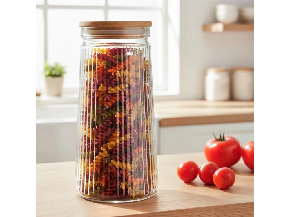 Vilde Premium 1400ml Borosilicate Glass Food Storage Jar – Bamboo Lid, Airtight Silicone Seal – view 2