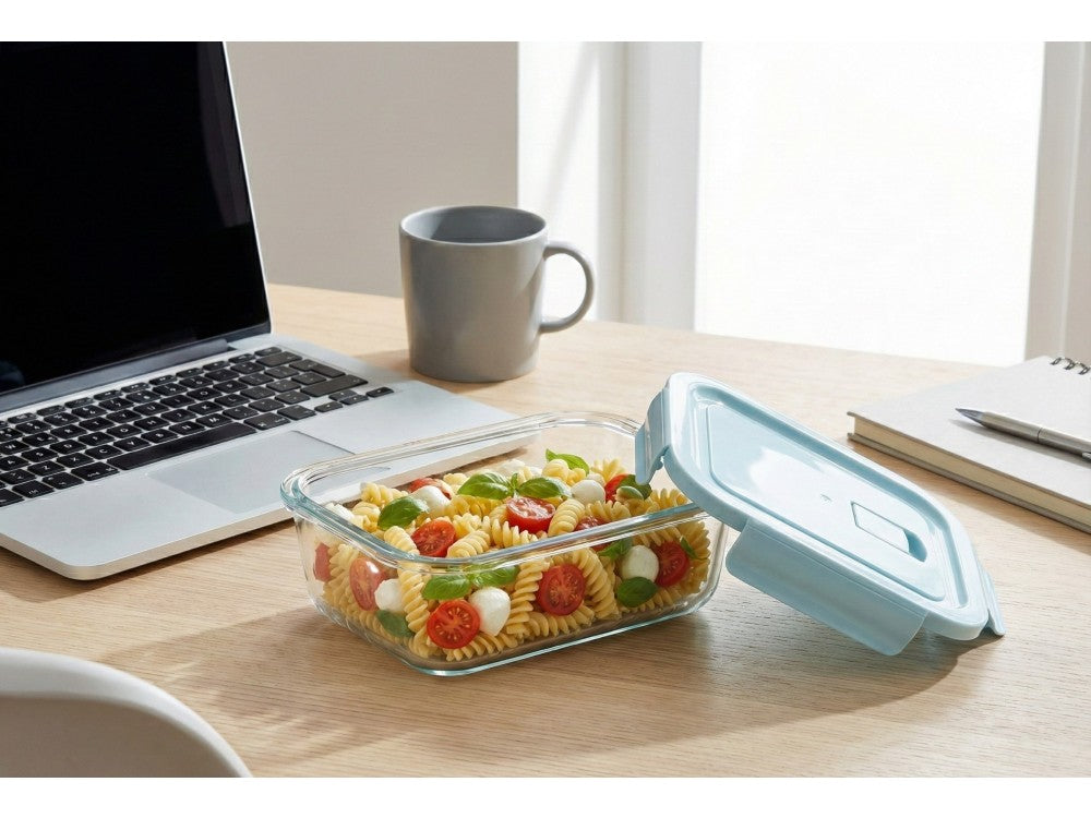 AJ Glass Food Container XL 1040ml 20x15.5x6.5cm – Airtight, Light Blue Lid – view 2