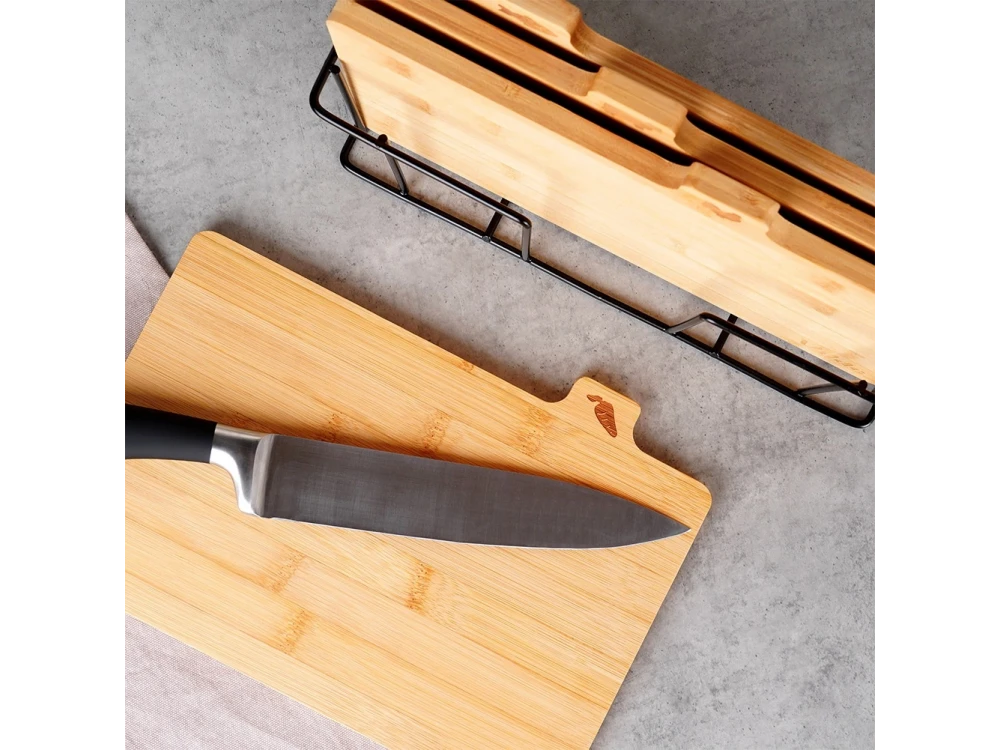 Vilde Premium Bamboo Chopping Boards Set of 4 with Stand – 28x20 cm, Food Icons – view 2