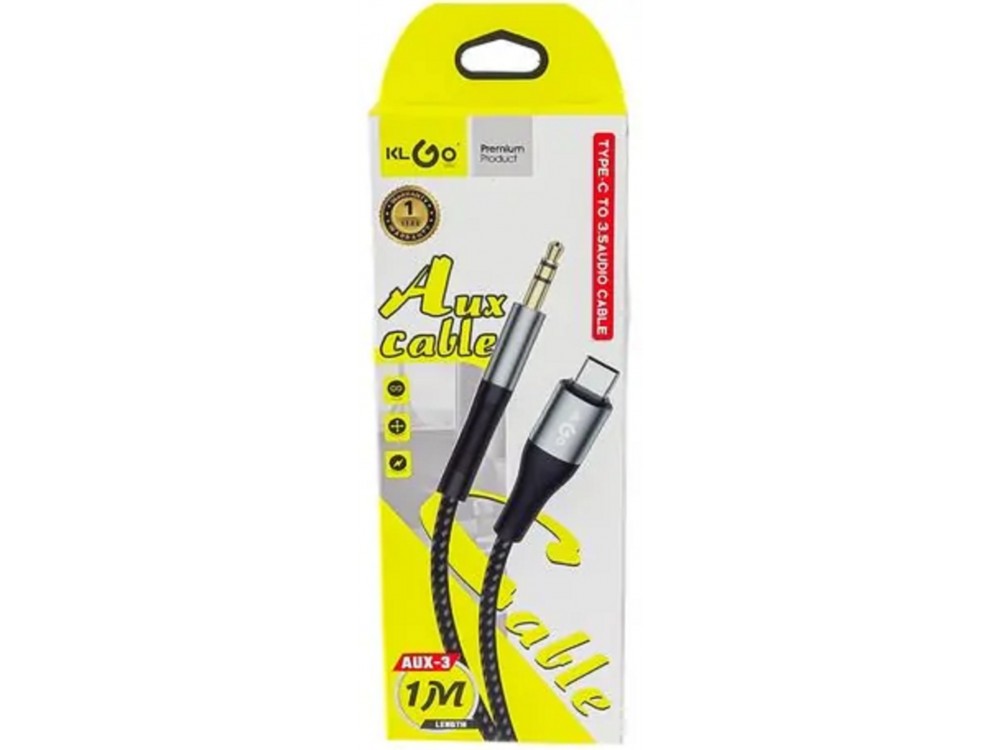KLGO AUX-3 3.5mm AUX to Type-C Audio Adapter Cable 1m Nylon Braided, Black – view 2