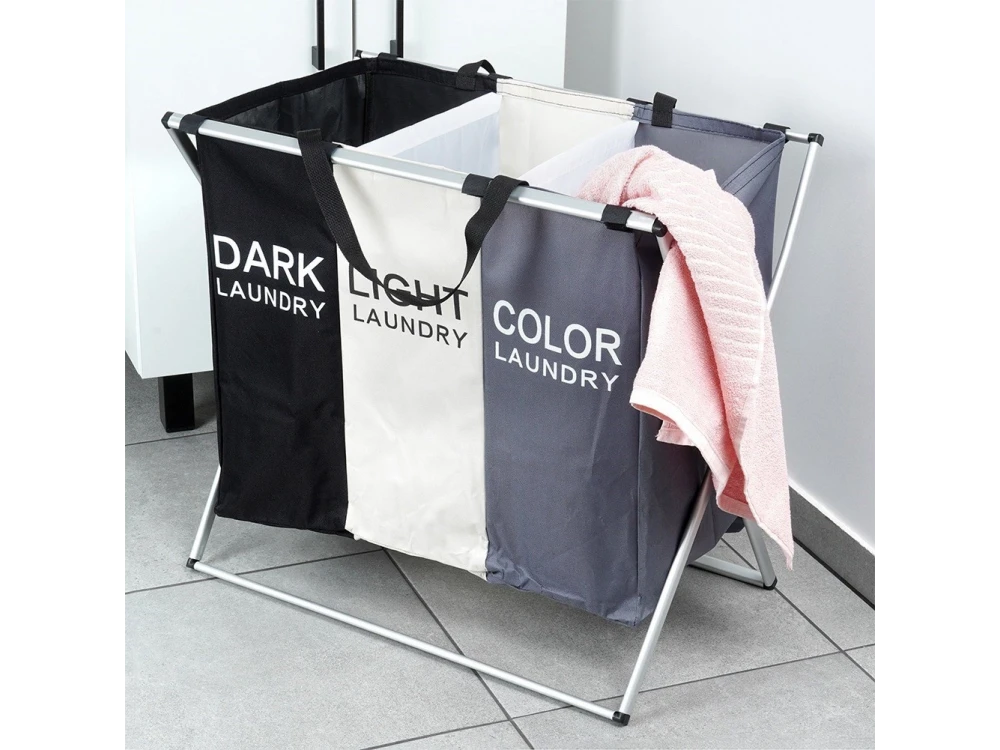 Vilde Foldable Laundry Basket – 3-Compartment Metal Frame 55 × 60 × 40 cm – view 2