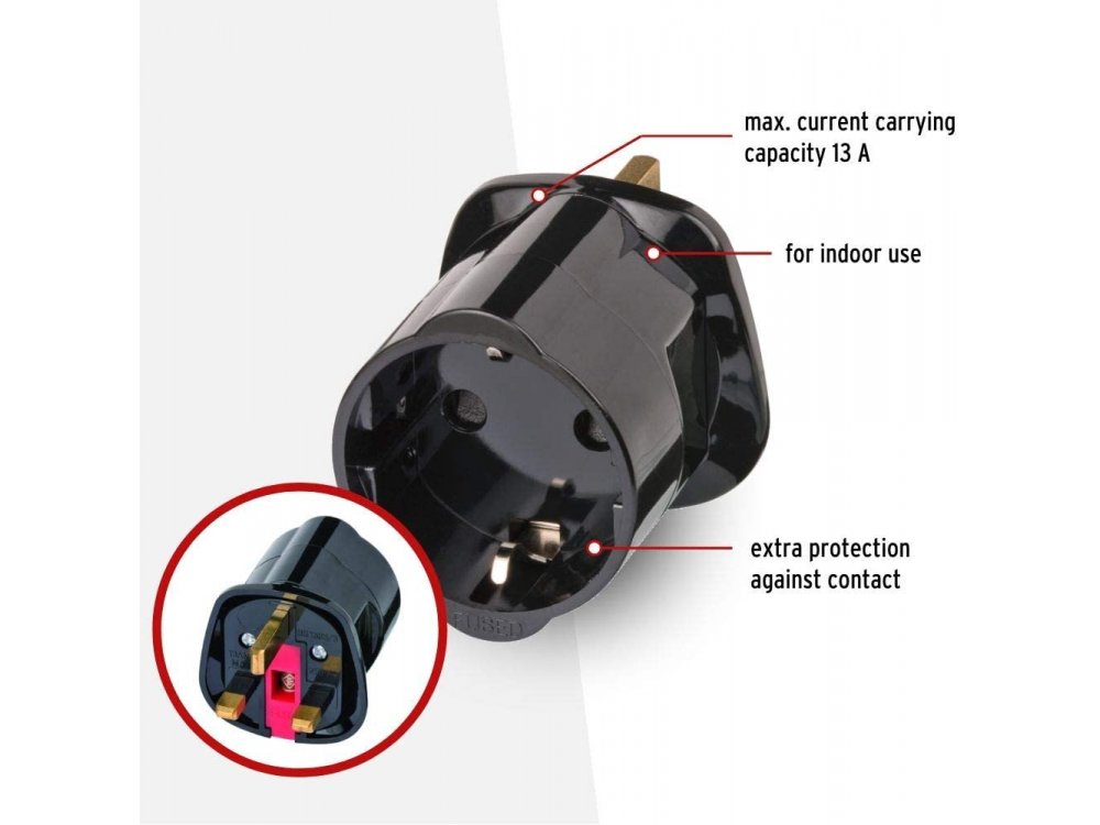 Brennenstuhl Travel Adapter Schuko to UK – Greek Devices in UK Sockets – view 2