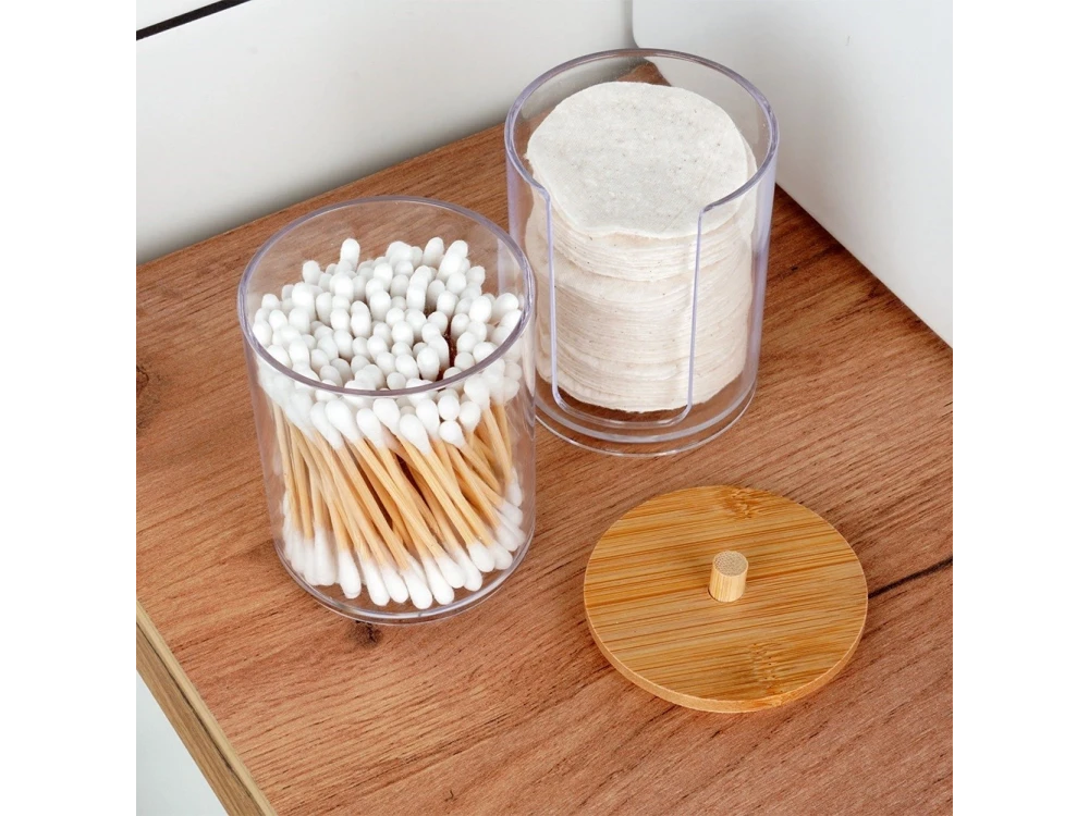 Vilde 2-Tier Cotton Swab & Pad Container with Bamboo Lid – Stackable Acrylic Organizer – view 2