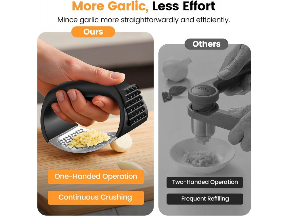 AJ Garlic Press – Stainless Steel 304 with Silicone Grip, Black – view 2