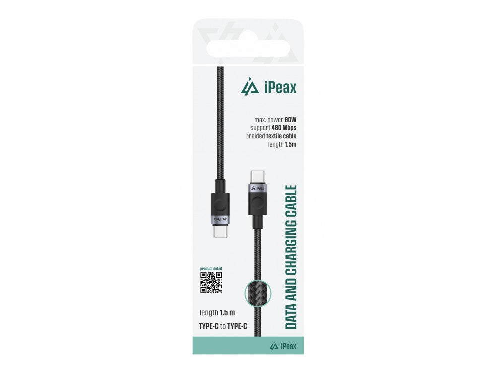 iPEAX Durable Textile USB-C to USB-C Cable 1.5m – Nylon Braided, Black – view 2