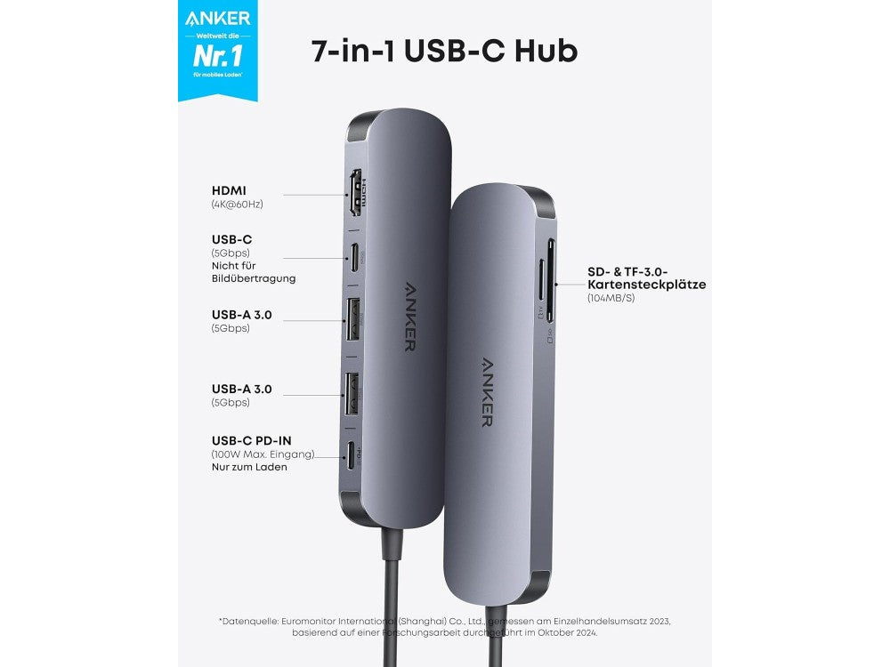 Anker Nano USB-C Hub 7-in-1 with HDMI 4K@60Hz, 2× USB-A, USB-C PD 85W & SD/microSD – view 2