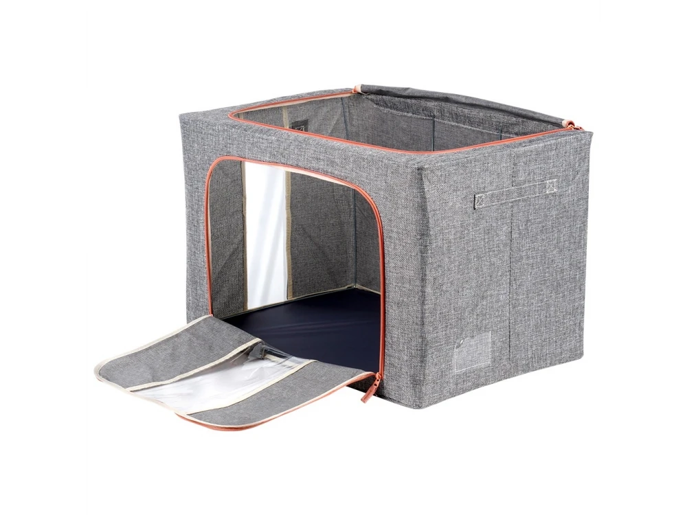 Vilde Fabric Storage Box 100L 60×42×40cm – Transparent Windows, Metal Frame, Grey – view 2