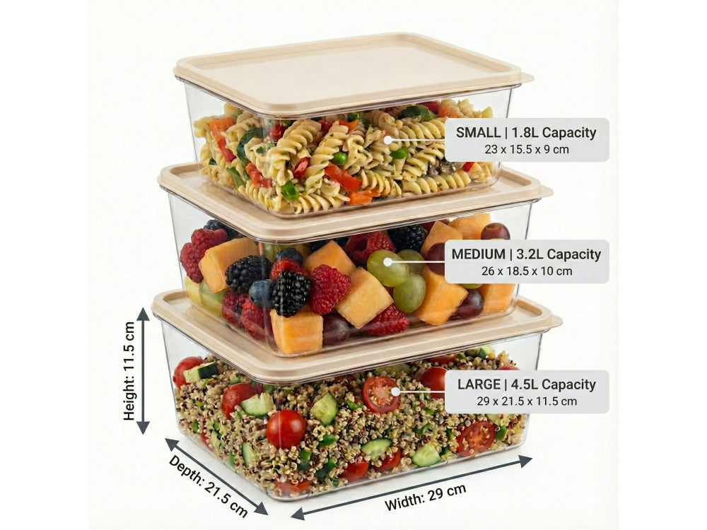 AJ Food Storage Container Set of 3 – 1.8L/3.2L/4.5L, Clear/Beige – view 2