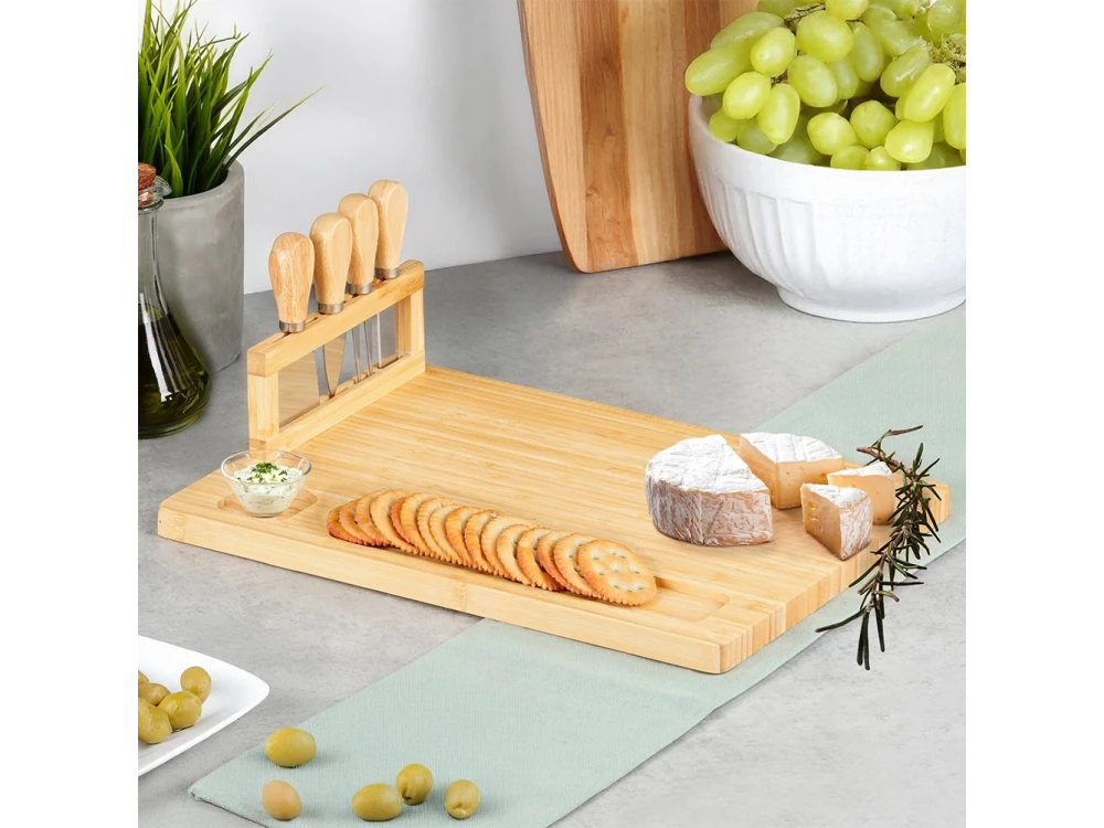 Vilde Premium Bamboo Cheese Board with 4 Knives – Serving Platter Set – view 2