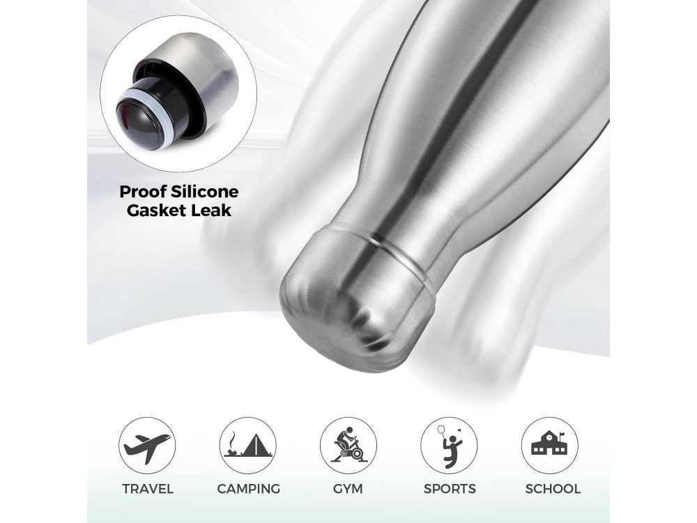 AJ Stainless Steel Water Bottle 1000ml – Double Walled, BPA Free, Silver – view 2